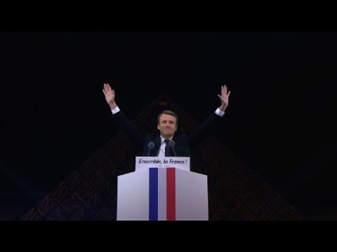 EU anthem ‘Ode to Joy’ plays as Macron arrives at victory rally