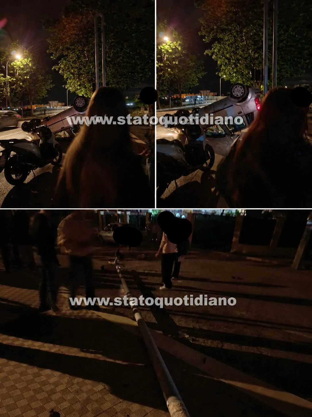 Manfredonia, Fiat Idea si ribalta e prende palo vicino al ponte Caduti di Nassiriya (f-v)